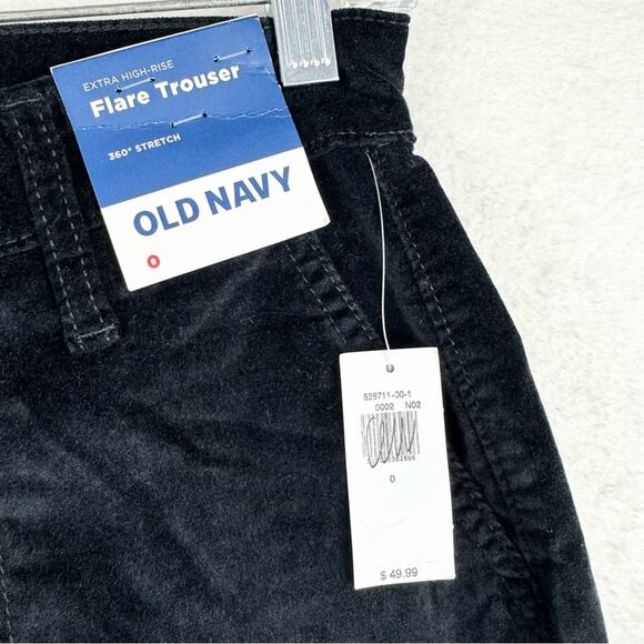 NWT Old Navy Extra High-Waisted Velvet Trouser Flare Pants Black Size 0 Office - Picture 9 of 16